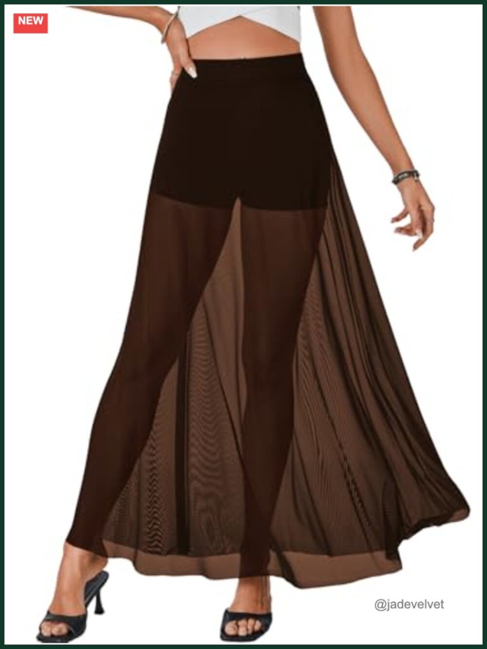 Sexy Sheer Mesh Maxi Skirt High Waisted A-Line Flowy See Through Long Skirt